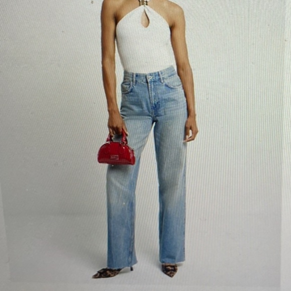 River Island Light Rigid Wide Leg Blue Jeans size U.S. 6/UK 10